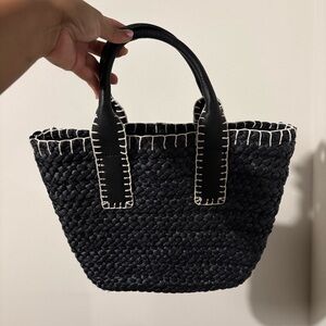 Black Straw Tote Bag